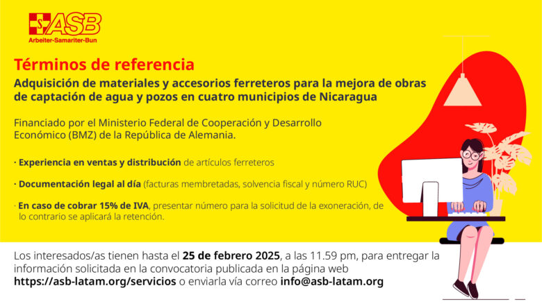 Adquisición de materiales y accesorios ferreteros para la mejora de obras de captación de agua y pozos en cuatro municipios de Nicaragua