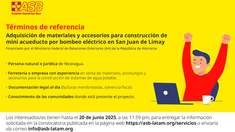 Adquisición de materiales y accesorios para construcción de mini acueducto por bombeo eléctrico (MABE)