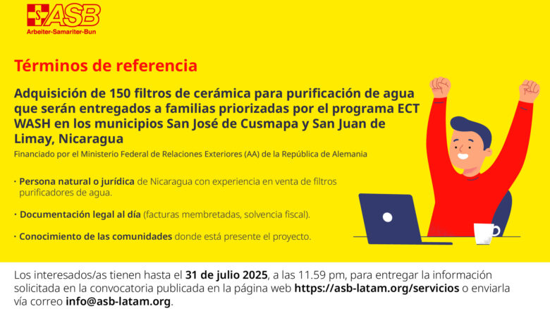 Adquisición de 150 filtros de cerámica para purificación de agua que serán entregados a familias priorizadas por el programa ECT WASH